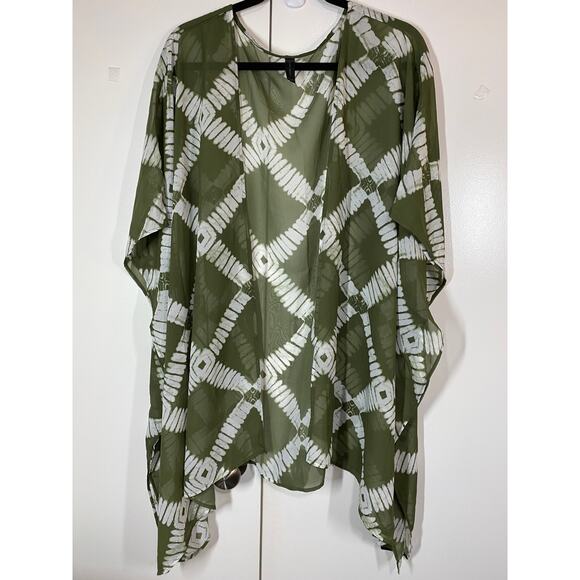 Lane Bryant Kimono Beach Cover Up Green White Semi Sheer One Size - Picture 5 of 6